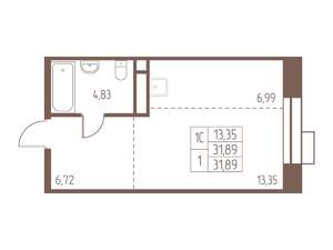 Студия квартира, строящийся дом, 32м2, 16/24 этаж